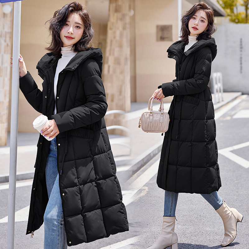 Algodón ropa de algodón mujer rodilla larga delgada temperamento de moda encapuchado otoño y invierno nuevo cinturón elegante chaqueta de algodón image 1