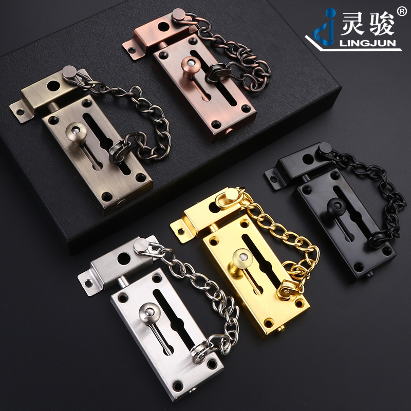 Household door surface-mounted with lock left and right latches Hotel stainless steel reverse lock with latches anti-theft chain