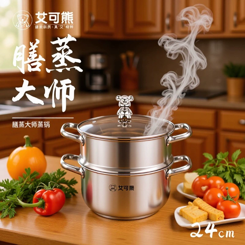 艾可熊 Shanzhu Master Steamer Soup Pot Multifunctional Dual-Purpose 304 Stainless Steel Safety Material Special for Home Kitchen