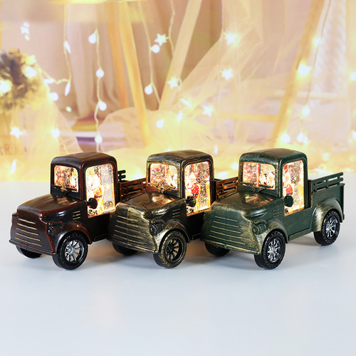 Cross-border new Christmas decorations, elderly small wind lantern, Christmas retro car night light, creative Christmas gift