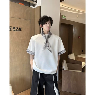 现货！25设计感蛇纹丝巾领结男士垫肩个性短袖T恤DX196-548