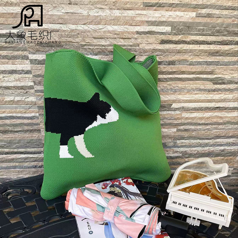 2022 Amazon Hot Shoulder Bag Animal Pattern Casual Shopping Bag Fashionable Hand Knitted Wool Bag for Women