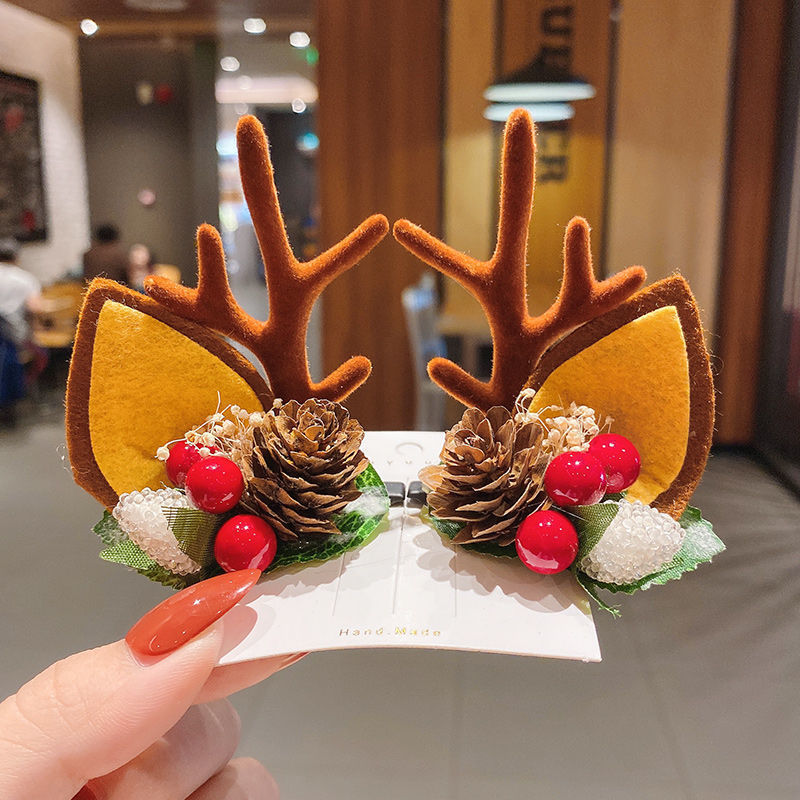 クリスマスヘアピン女の子の頭飾り鹿の角ヘアピン秋と冬のかわいいヘッドバンドヘアアクセサリー女の子クリップクリスマス装飾|undefined
