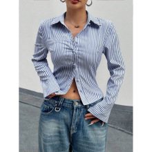 J 66995 V-neck stripe long sleeve shirt V�����Ƴ������