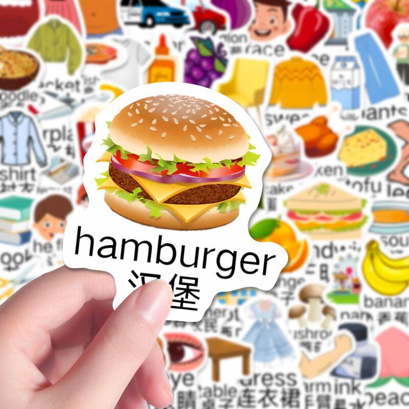 390 Essential English Word Stickers for Elementary School Students, Children's Early Education Enlightenment Knowledge, Fun Learning DIY Decorative Stickers