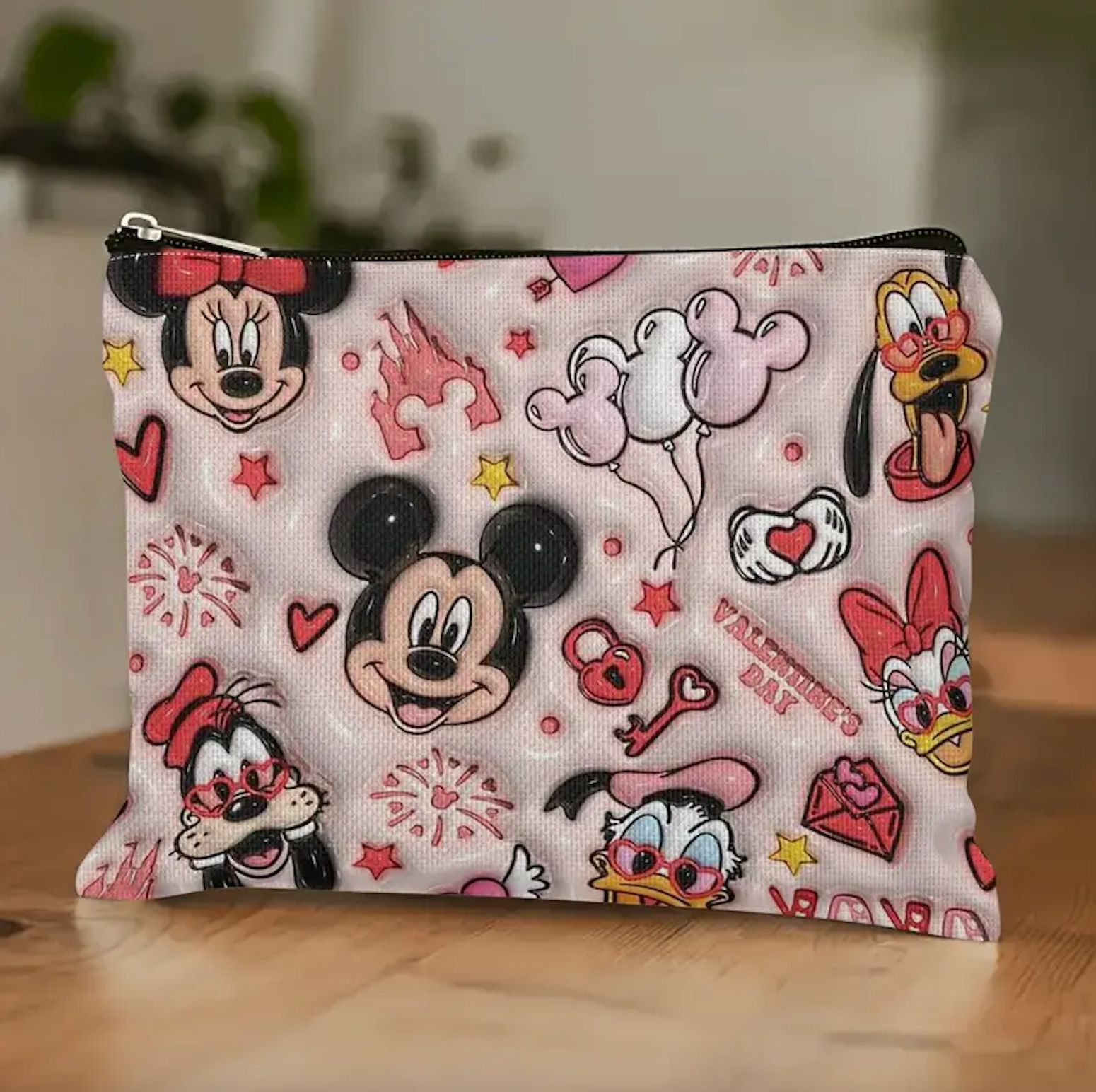 Amazon transfronterizo ratón bolsa de maquillaje rosa algodón y lino impresión doble bolsa de lavado de gran capacidad de almacenamiento de viaje