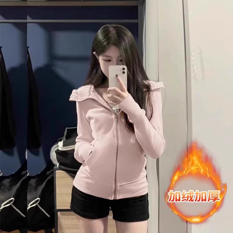 黑色修身外套女款秋季2025新款连帽卫衣初秋穿搭收腰瑜伽服上衣|undefined