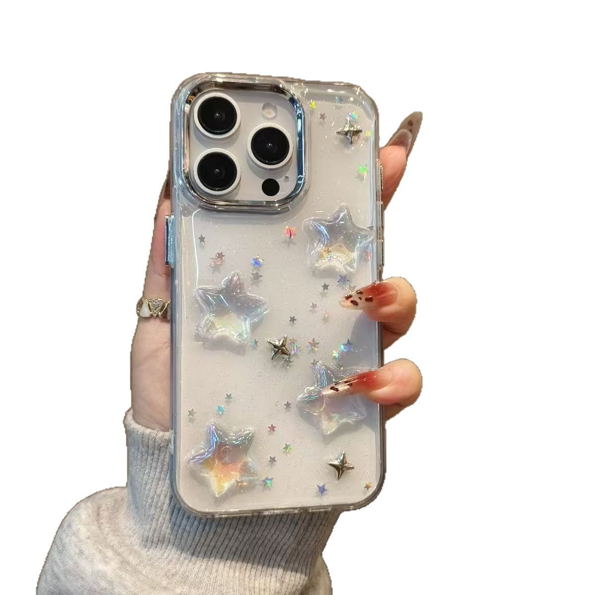 Super Fairy-like, High-end Laser Glitter Pentagram Case Suitable 14, 17 Pro Max, 13, And IPhone 15 For Women_voghion.com