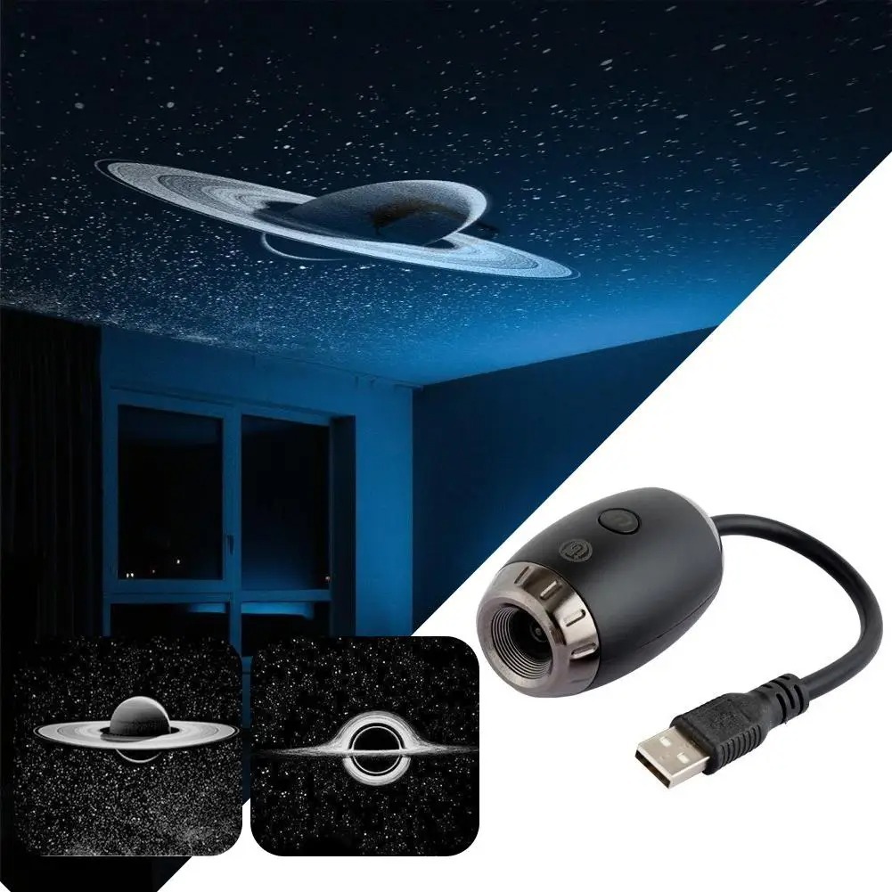 Anillo de Saturno de techo de luz de atmósfera de automóvil USB de luz de cielo de automóvil de luz de proyección láser de techo image 2