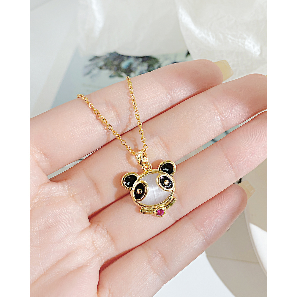 Mignon Panda Acier Inoxydable Le Cuivre Collier Placage Zircon Acier Inoxydable Colliers display picture 3