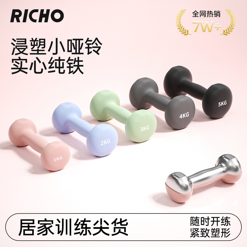 Solid Cast Iron Dumbbells for Women, Plastic-Coated Small Dumbbells, Fitness Equipment for Home Use, a Pair of 2kg Exercise Sets, 5kg Set