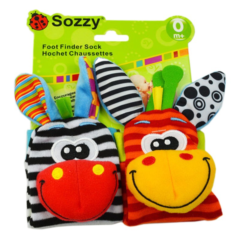 Sozzy lindo forma calcetines sonajero animal bebé sonajero calcetines de felpa 0-12month bebé calcetines juguetes