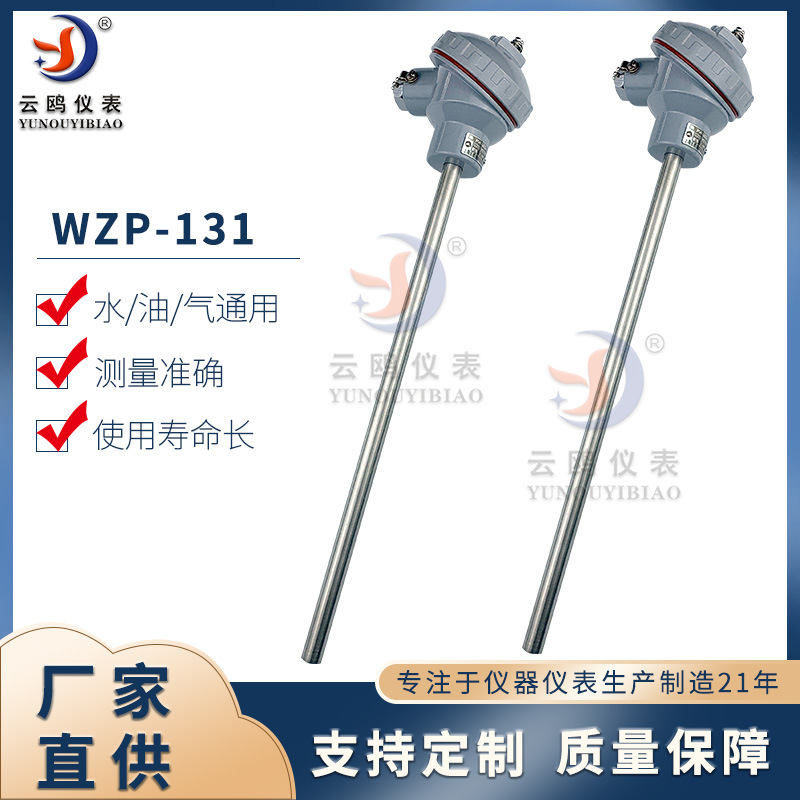 WZP-131铠装内芯热电阻三线制PT100防水接线盒无固定装置铂热电阻