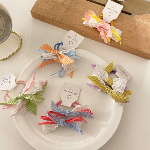 2 packs of candy-colored bow hair rope ins girl heart hair ring head rope double ponytail rubber band Japanese and Korean soft girl hair accessories