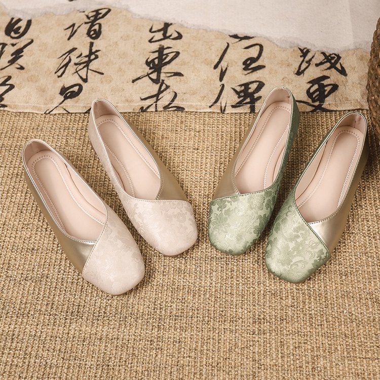Two-tone autumn retro Mary Jane shoes square toe low-cut