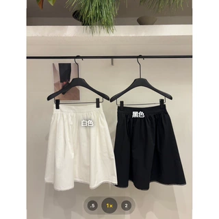 春夏韩版miu系百搭松紧花边拼接简约半身裙女显瘦a字裙
