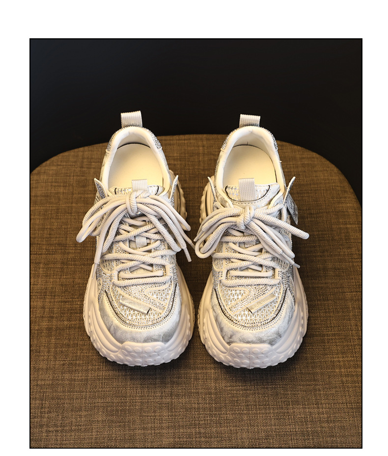 Giày sneaker nữ đế dày lưới thoáng khí đính đá pha lê — màu trắng chi tiết 19