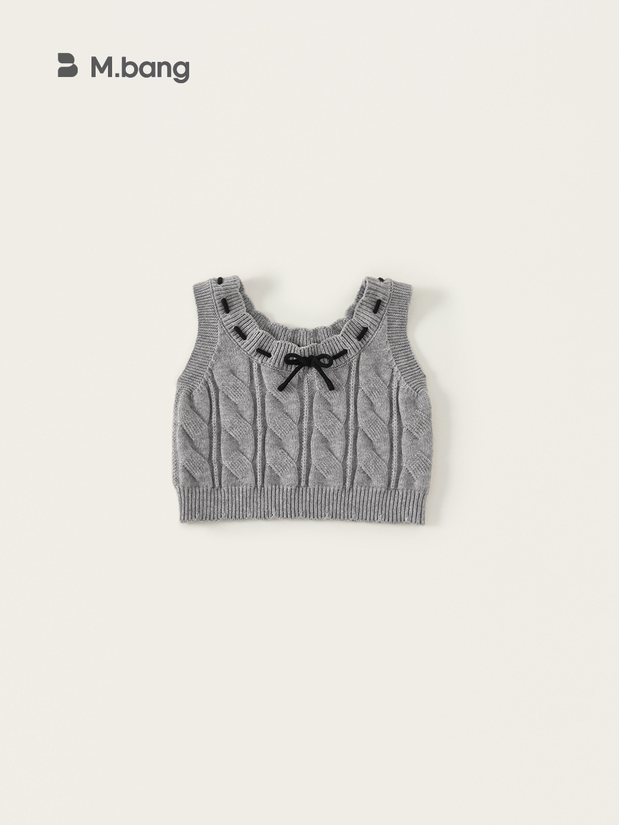 Youbao ropa para niños suéter para niñas primavera nuevo color sólido con cordón bowknot simple casual suéter para niños pequeños y medianos chaleco