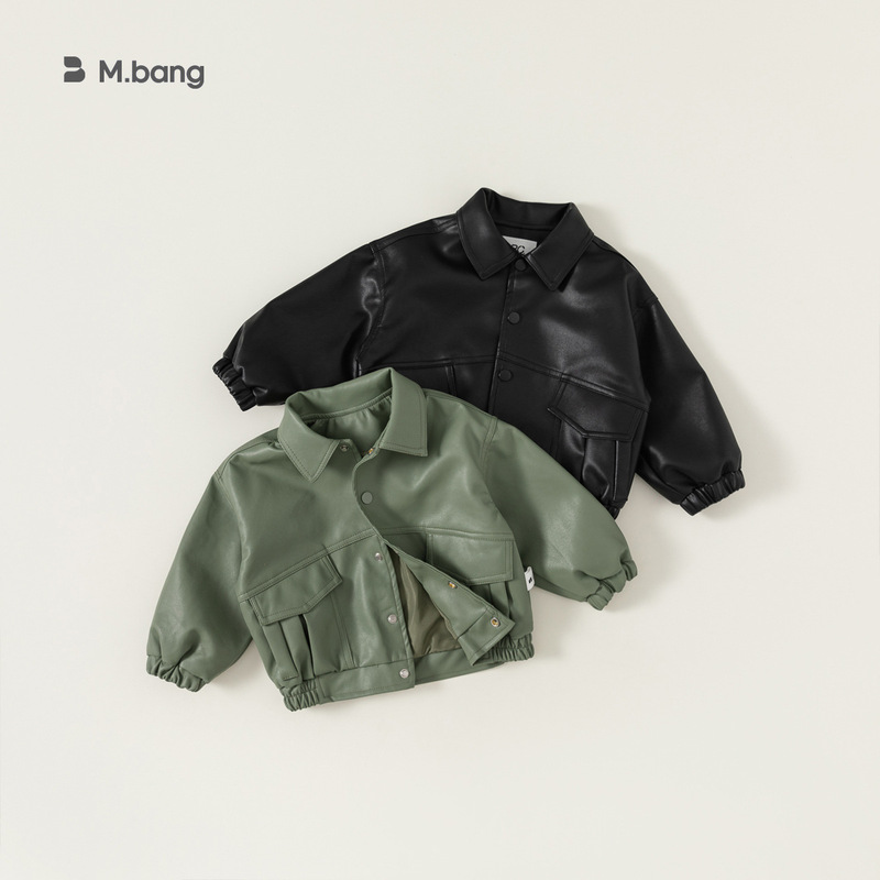 Youbao Children's Clothing Autumn Style Kids' Jacket Boys' Solid Color Leather Jacket Biker Punk Leather Jacket Stylish Girls' Jacket