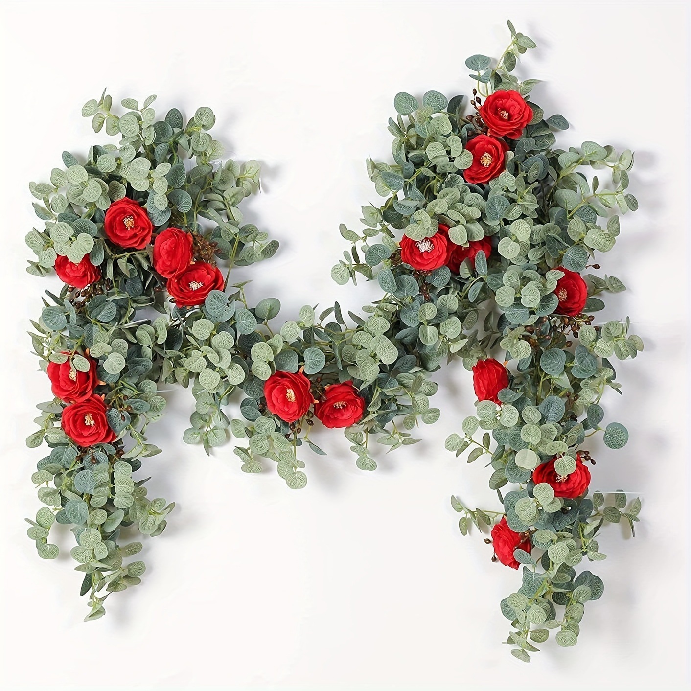 Eucalipto artificial guirnalda más tela de seda artificial Rosa vid verde decorativo largo boda arco Mesa pared fondo