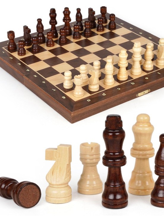 Ajedrez transfronterizo de madera sólida de alta calidad juego de ajedrez plegable de madera grande para niños plegable portátil