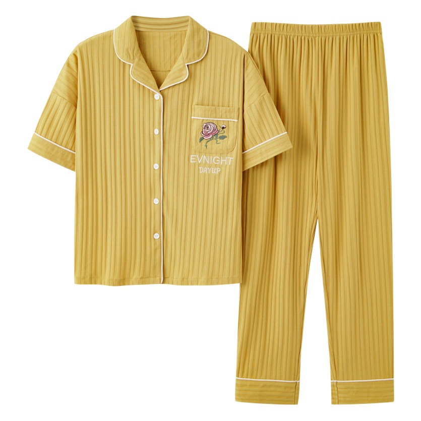 100% pijamas pantalones de algodón de manga corta de verano para mujer cardigan más el tamaño de algodón suelto ropa de casa de dos piezas