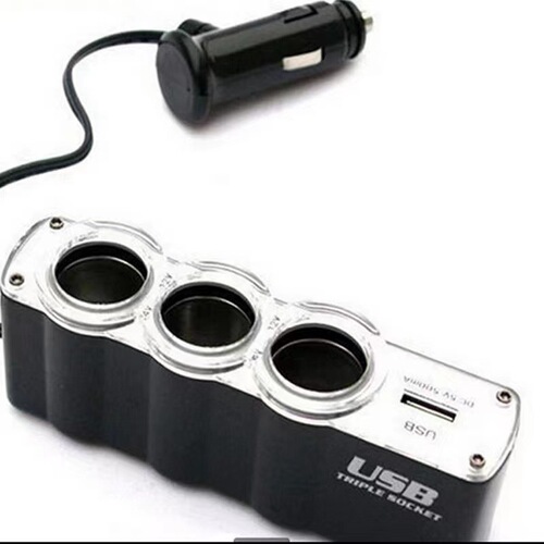 Car one-to-three cigarette lighter, 12V with USB, one-to-three car power distributor, car distributor