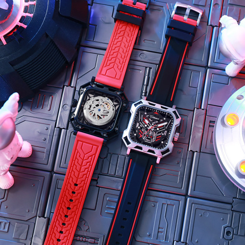 New concept of fully automatic mechanical watch, fully transparent diamond-shaped waterproof powerful luminous fashion trend men's watch