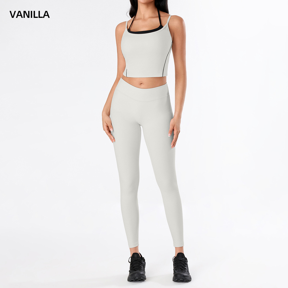 Yoga desnudo chaleco de mujer nuevo cintura alta hip running pantalones de entrenamiento elástico ajuste conjunto de ropa de entrenamiento