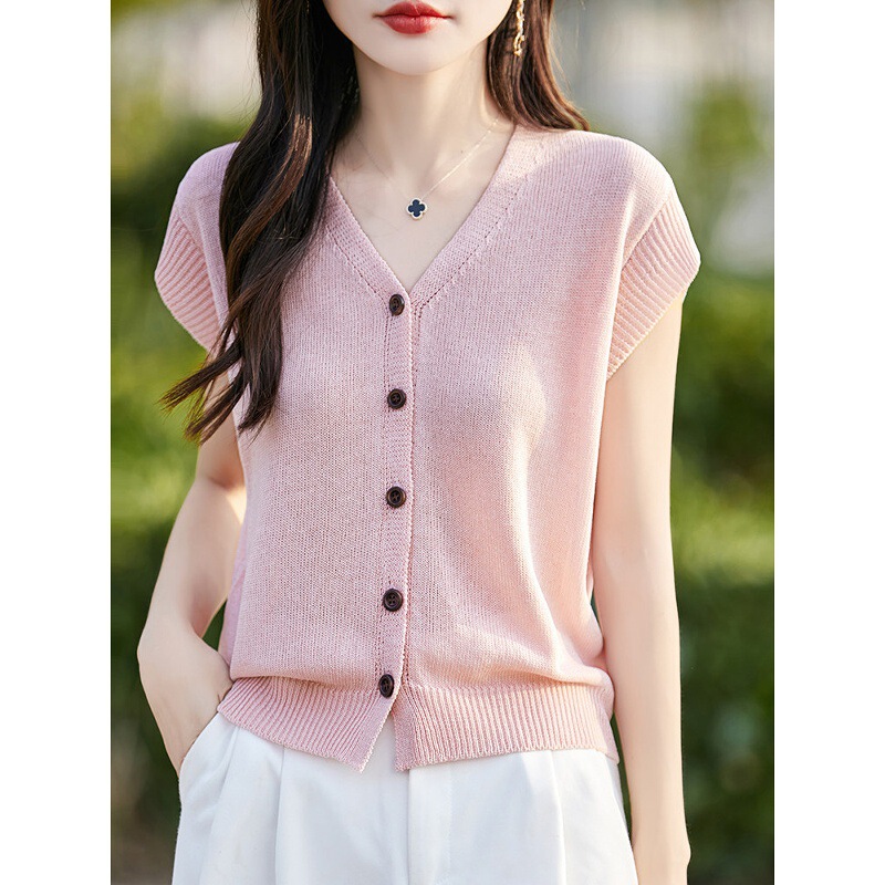Ice Silk Knit Small Flutter Sleeve T-Shirt Women's Cardigan 2026 Summer Thin Breathable Loose Slimming Top Sleeveless Blouse T-Shirt