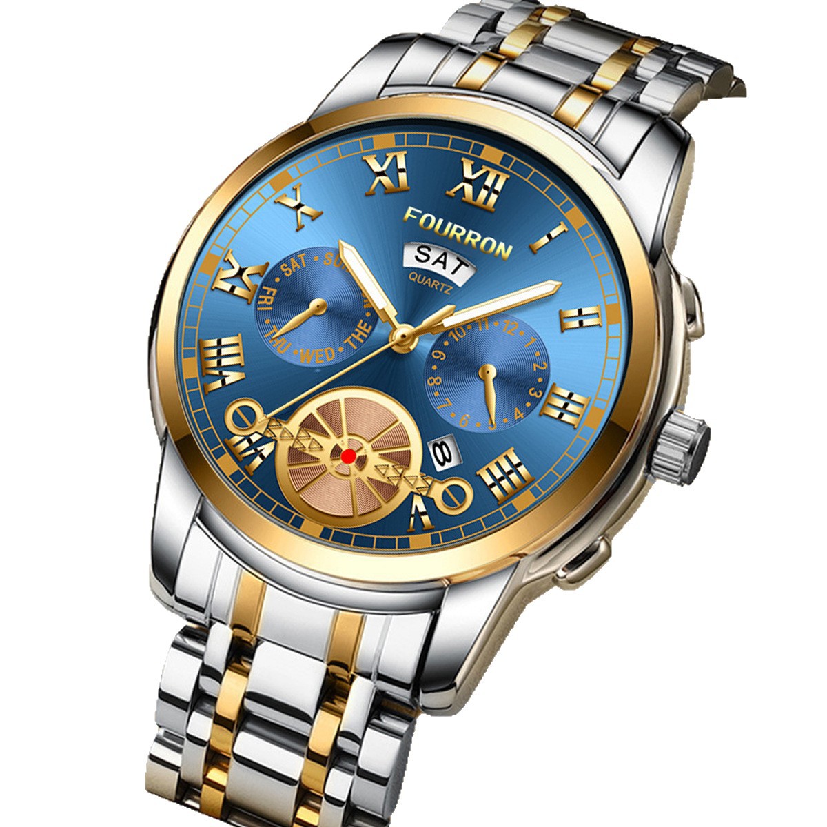 Nuevo reloj de moda para hombres, reloj de turbón de moda para hombres, correa de acero de cuarzo multifuncional no mecánica para hombres