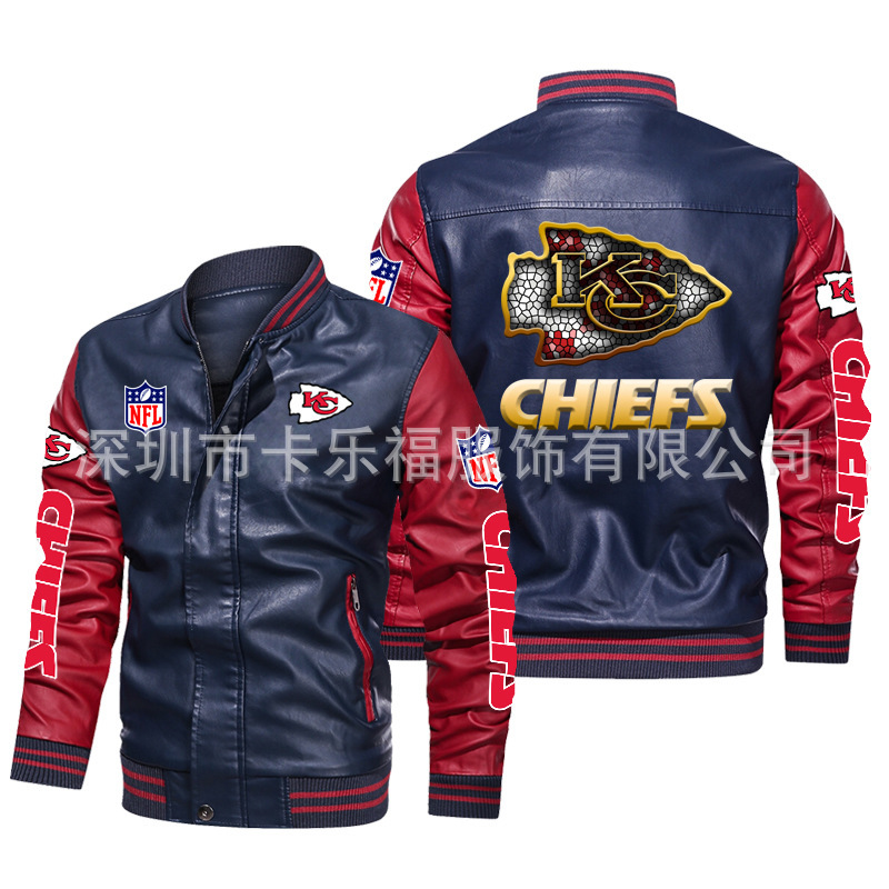 Cross Border Baseball Suit Leather Jacket Coat Kansas Chiefs American Rugby Fans Gift Loose Jacket Male Cross Border Baseball Suit Leather Jacket Coat Kansas Chiefs American Rugby Fans Gift Loose Jacket Male