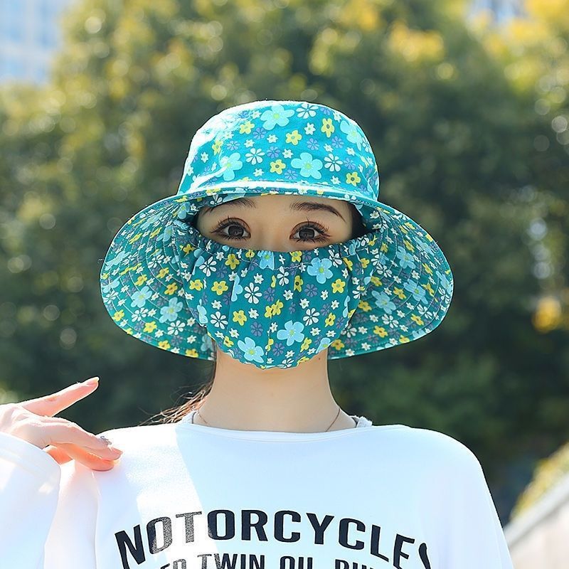 夏の屋外女性の防風茶抗紫外線マスク帽子オールインワン日焼け止め帽子|undefined