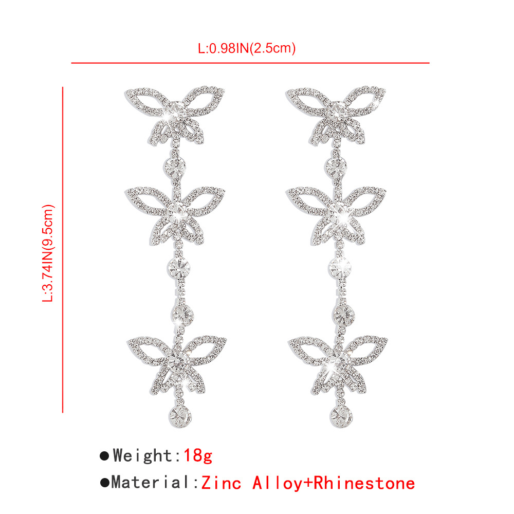 Fashion Full Diamond Long Butterfly Sparkling Earrings Wholesale Nihaojewelry display picture 4