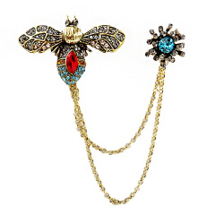 Cross-border European and American insect butterfly bee chain brooch retro high-end rhinestone corsage brooch fashion new accessories