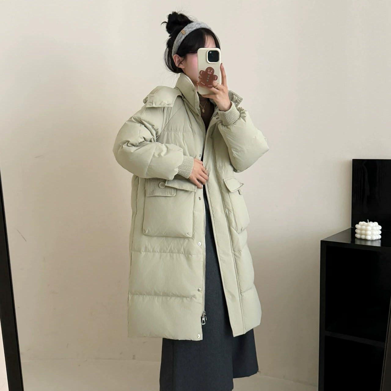 2024 зимний новый пуховик женский корейский вариант средней и длинной с капюшоном