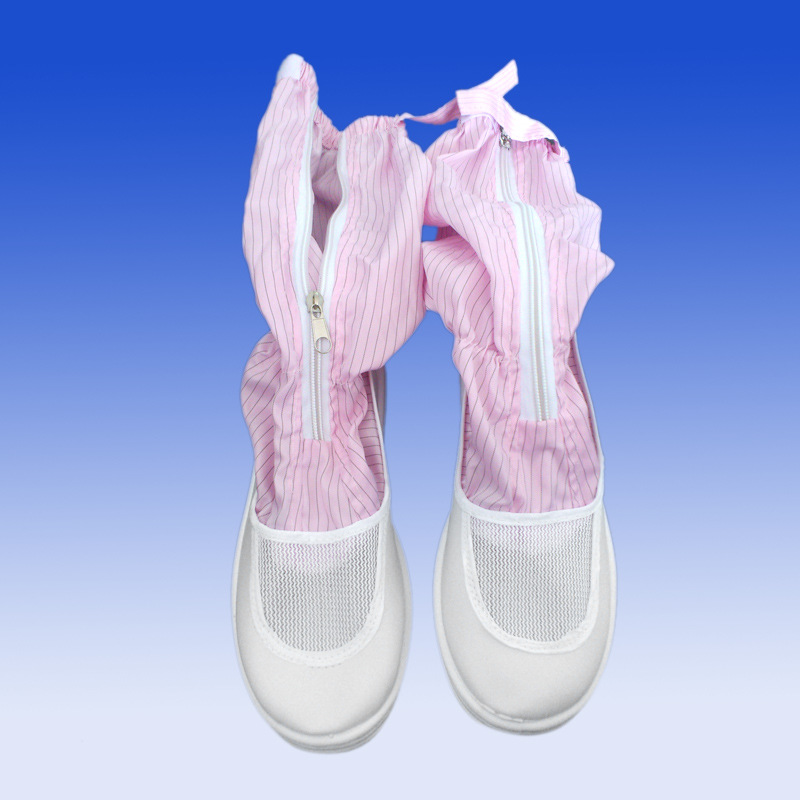 静电软底鞋高筒连体鞋套pvc防滑蓝白条纹电子洁净无尘车间男女