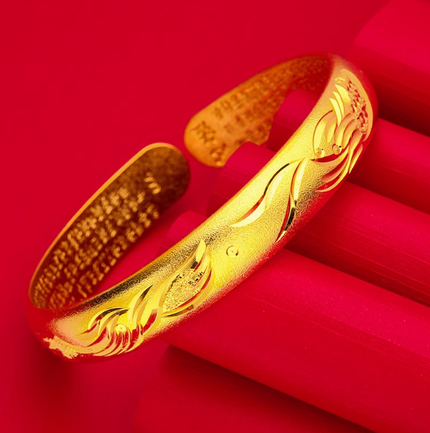 Vietnam Shajin Ethnic Style Dragon and Phoenix Chengxiang Bracelet Women's Electroplated Real Gold New Chinese Style National Fashion Light Luxury Heart-to-Heart Bracelet