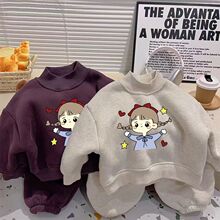 女童冬季套装2025新款儿童男童休闲洋气宝宝卫衣加绒加厚两件套