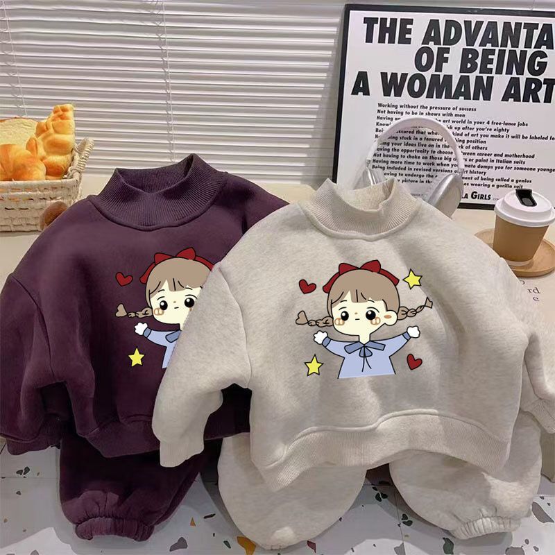 女童冬季套装2025新款儿童男童休闲洋气宝宝卫衣加绒加厚两件套