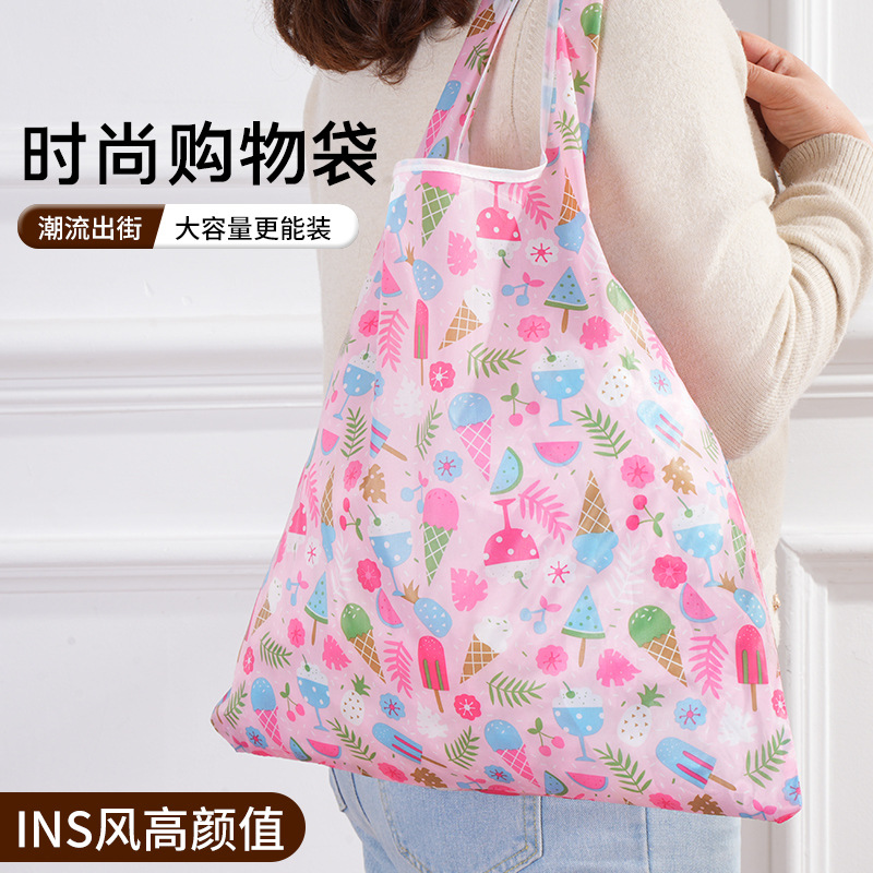 Large-capacity foldable shopping bag, eco-friendly foldable creative portable printed tote bag with logo printing