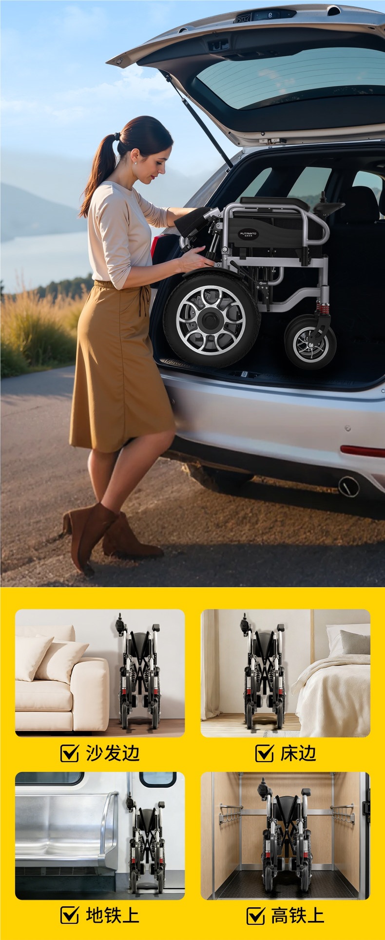 700W High-Power Electric Wheelchair for the Elderly, Intelligent Fully Automatic Folding Lightweight Obstacle-Climbing Mobility Vehicle