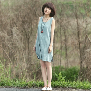 2025夏季新款竹节麻背心裙连衣裙文艺简约女棉麻长款背心