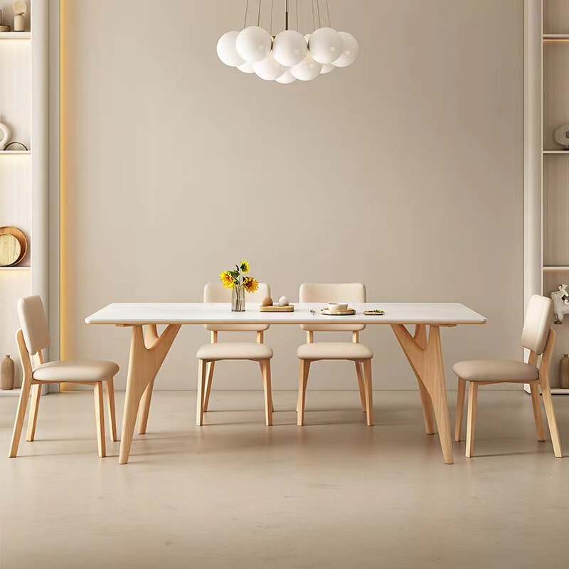 Cream Wind Rock Plate Dining Table and Chair Combination Japanese Style Silky Wind Small Apartment Nordic Log Color Designer Solid Wood Dining Table