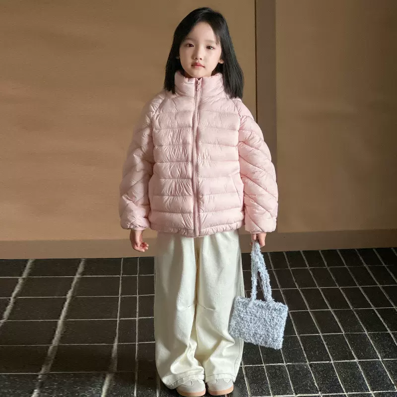外贸男女童棉服2025秋冬新款轻薄儿童棉衣纯色立领宝宝棉袄外套