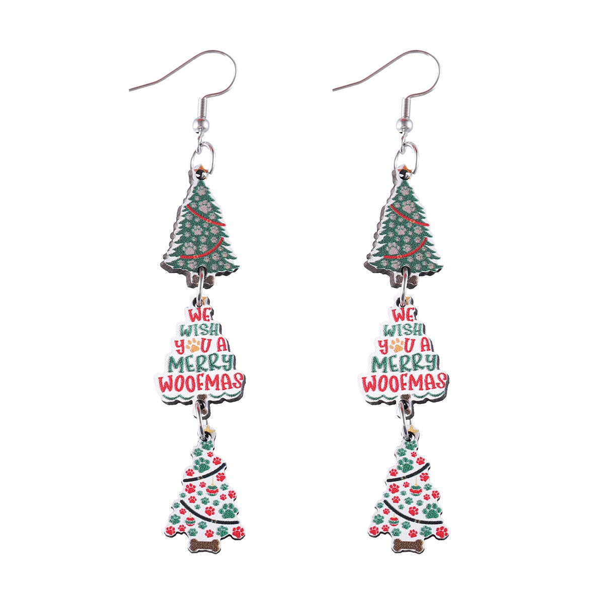 Bijoux de fête de Noël Boucles d'oreilles pendantes en forme de flocon de neige et d'arbre de Noël pour femmes_voghion.com