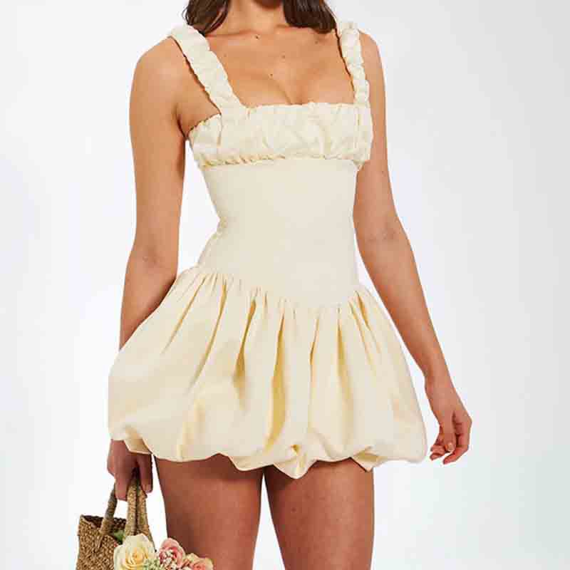 European and American Style Women's French Fashion Shrunk Shruffled dress 2024 Cross-border Summer New Sling Skirt