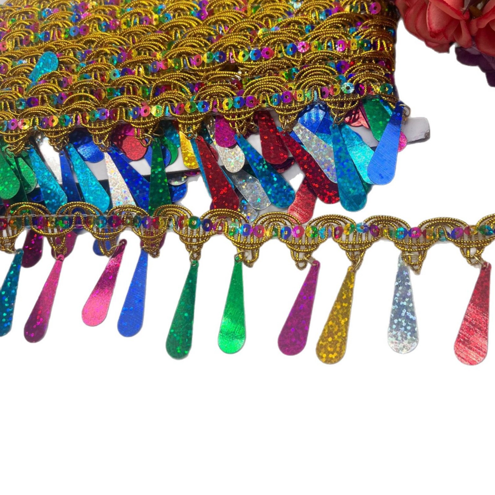 in stock Water Drops Handmade Laser Tassel Lace Accessories Sequins Color Ethnic Accessories Leaf Lace Material