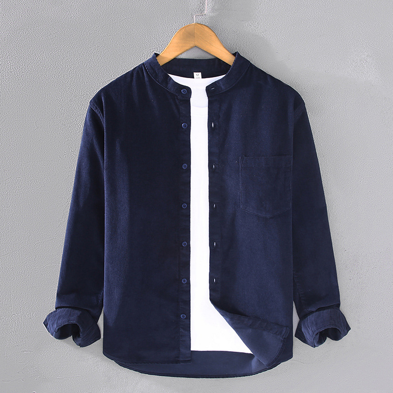 Spring Japanese Fresh Corduroy Shirt Men's Trendy Retro Striped Velvet Small Coat Korean Casual Long sleeved Shirt_voghion.com
