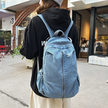 大容量帆布背包女韩版高中大学生简约书包女牛仔布电脑双肩旅行包